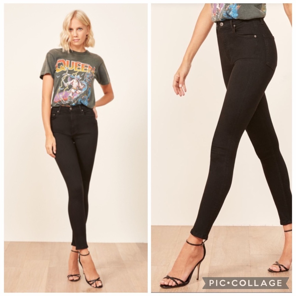 Reformation Harper High Rise Straight Leg Fitted Skinny Black Goth Jeans Size 24
